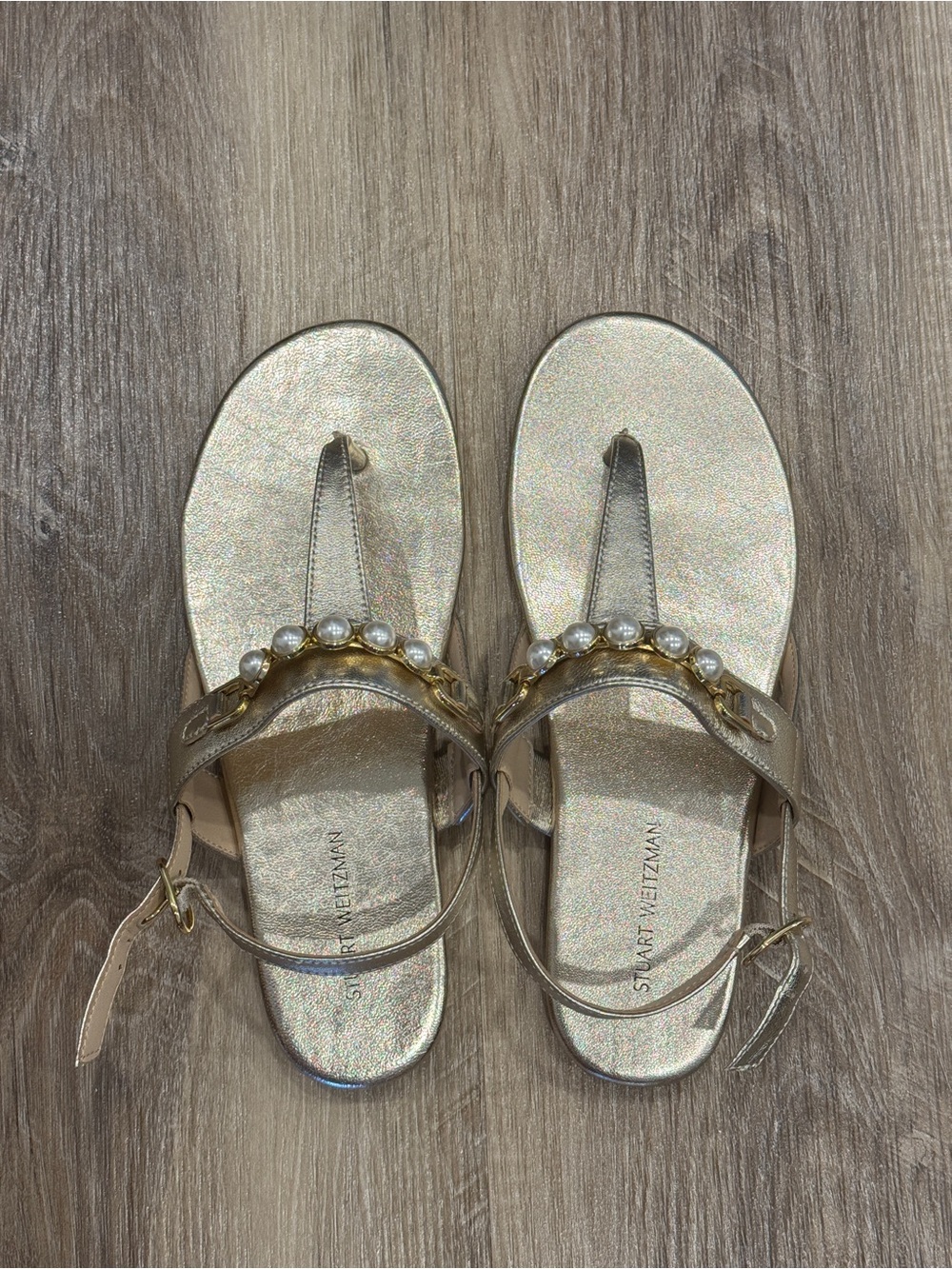 Stuart Weitzman Gold Pearla T-Strap Slingback Sandal Women’s 6M